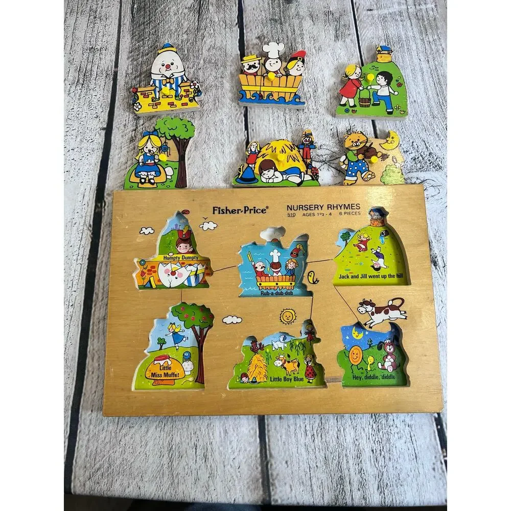 FISHER PRICE Vintage Nursery Rhymes Wooden Peg Puzzle